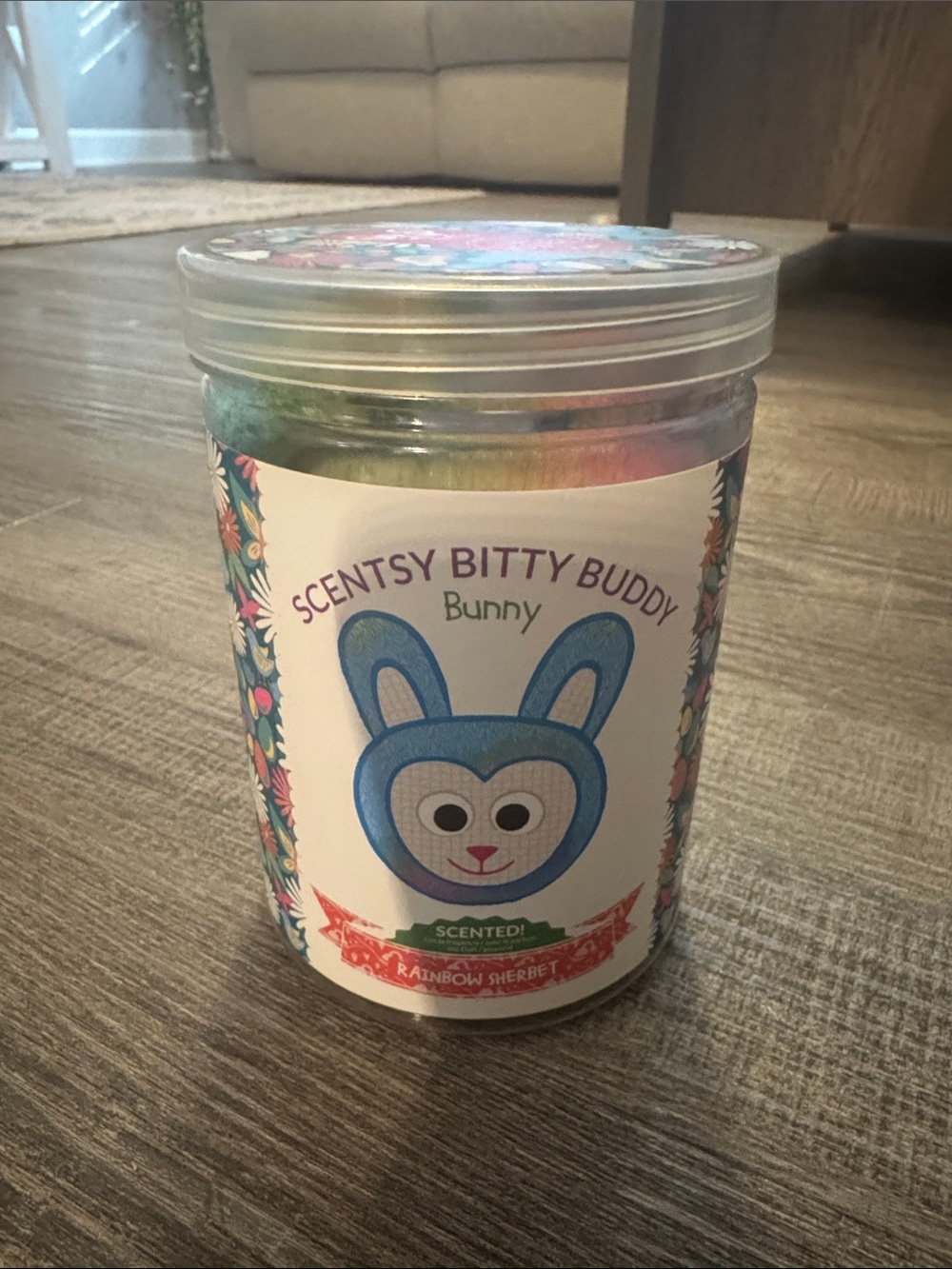 Scentsy Bitty Buddy Bunny Plush - Blue with Rainbow Colors